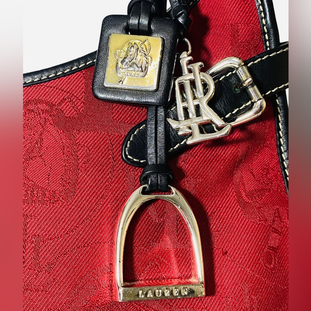Ralph Lauren RED EQUESTRIAN Signature Canvas LOGO Shoulder Bag‎ HORSEBIT Horse - Picture 11 of 12